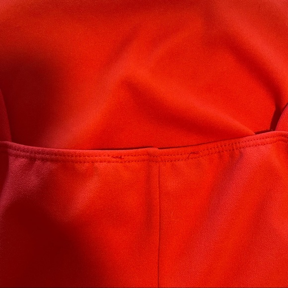 Red orange mini dress with ruffle skirt trim - Picture 5 of 6